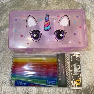 NRFP 🦄 New Bundle Set Unicorn Pen Pencil Craft Box / Set of 8 Glitter Gel Pens